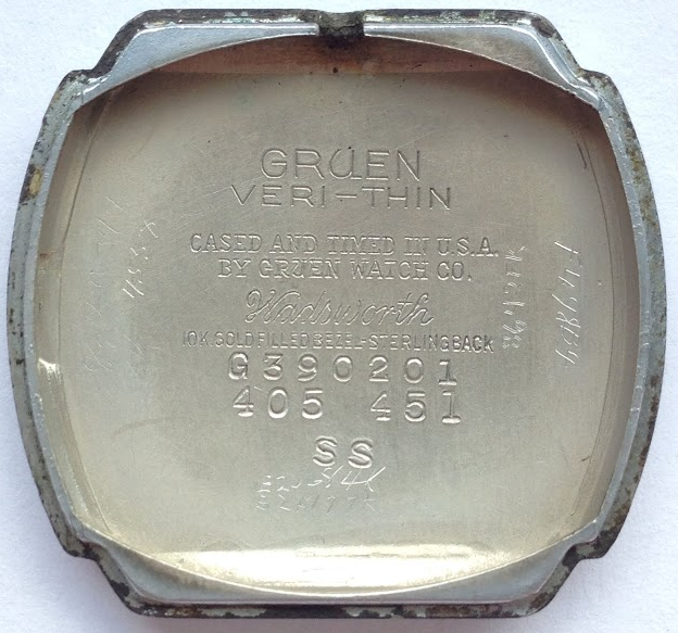 Uhrendeckel einer Gruen Veri-Thin, Modell 451, Laufwerk 405SS, Seriennummer G390201, Foto: Peter Schill